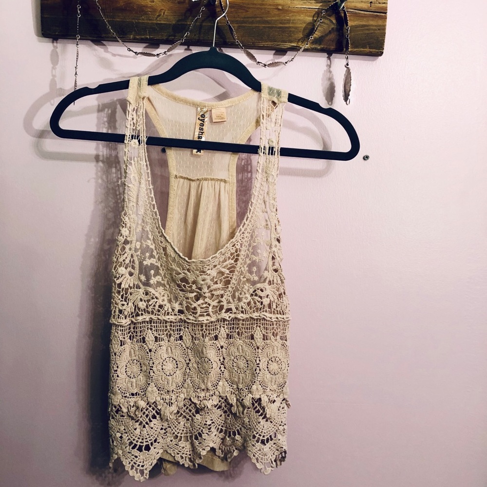 Cream lacy, mesh boho tank